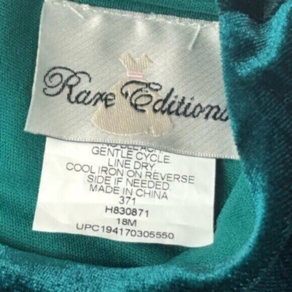 Rare Editions Baby Girl Green Velveteen Fancy Dressy Party Dress 18 Months - Picture 5 of 5